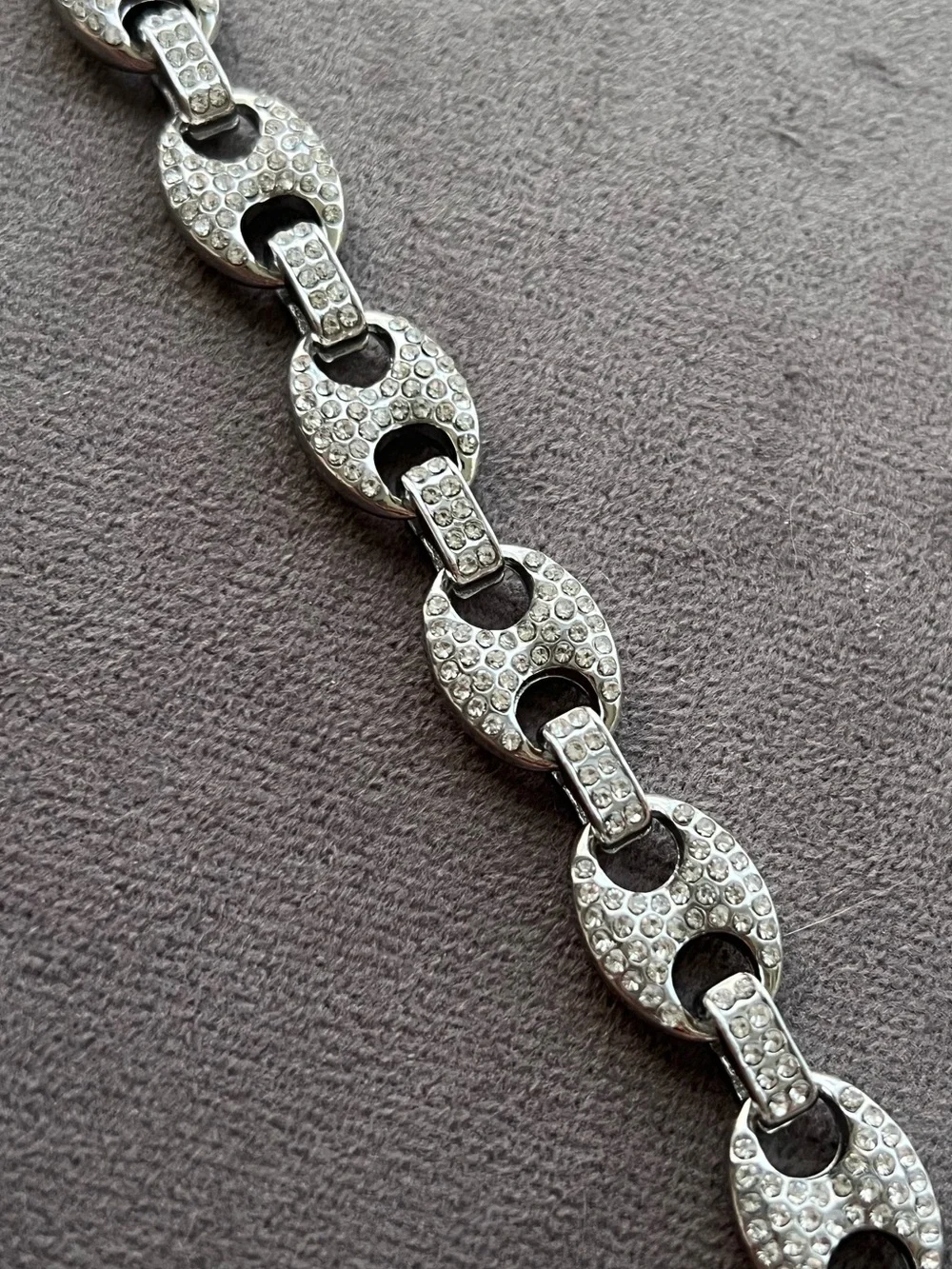Silver Tone Crystal Pave Puffy Gucci Link Bracelet